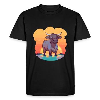 Taureau drôle dessin animé Kawaii plage Illustration - T-shirt Premium bio Homme - noir - Devant - Nico (187cm)