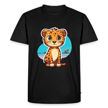 Leopard Funny Cartoon Kawaii Beach Illustration - Men's Premium Organic T-Shirt - black - Front - Nico (187cm)