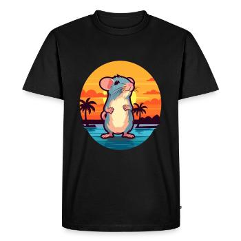 Rat Funny Cartoon Kawaii Beach Illustration - Men's Premium Organic T-Shirt - black - Front - Nico (187cm)