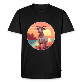 Chèvre Drôle Dessin Animé Kawaii Plage Illustration - T-shirt Premium bio Homme - noir - Devant - Nico (187cm)