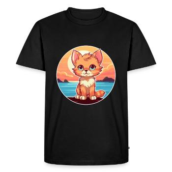 Kitten Funny Cartoon Kawaii Beach Illustration - Men's Premium Organic T-Shirt - black - Front - Nico (187cm)