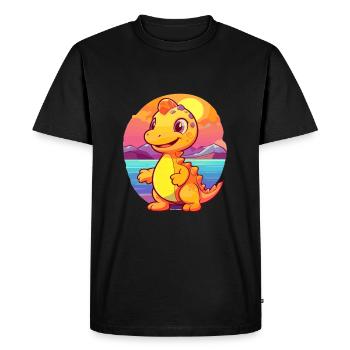 Dinosaur Funny Cartoon Kawaii Beach Illustration - Men's Premium Organic T-Shirt - black - Front - Nico (187cm)