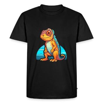 Chameleon Funny Cartoon Kawaii Beach Illustration - Men's Premium Organic T-Shirt - black - Front - Nico (187cm)