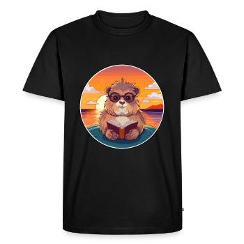 Cochon d’Inde Mignon Drôle Dessin Animé Kawaii Livre Plage - T-shirt Premium bio Homme - noir - Devant - Nico (187cm)