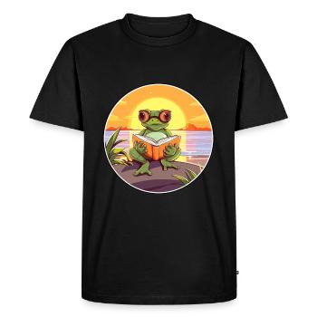 Grenouille Mignonne Dessin Animé Drôle Kawaii Livre Plage - T-shirt Premium bio Homme - noir - Devant - Nico (187cm)