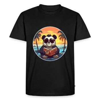 Panda Mignon Dessin Animé Drôle Kawaii Livre Plage - T-shirt Premium bio Homme - noir - Devant - Nico (187cm)