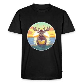 Moose Cute Funny Cartoon Kawaii Book Beach - Men's Premium Organic T-Shirt - black - Front - Nico (187cm)