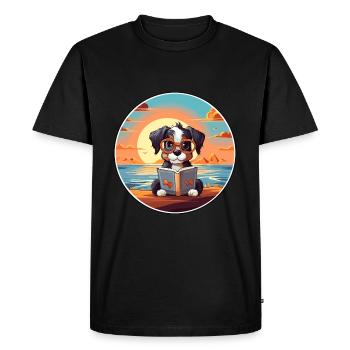Poode Chien Mignon Drôle Dessin Animé Kawaii Livre Plage - T-shirt Premium bio Homme - noir - Devant - Nico (187cm)