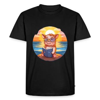 Cochon Mignon Drôle Dessin Animé Kawaii Livre Plage - T-shirt Premium bio Homme - noir - Devant - Nico (187cm)