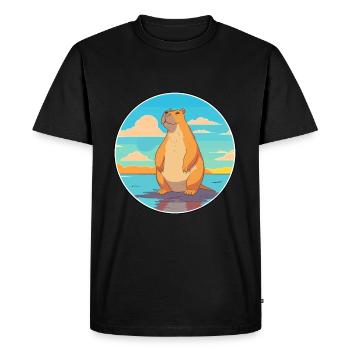 Capybara Watercolor Cartoon Kawaii Clipart Animal - Men's Premium Organic T-Shirt - black - Front - Nico (187cm)