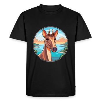 Okapi Watercolor Cartoon Kawaii Clipart Animal - Men's Premium Organic T-Shirt - black - Front - Nico (187cm)