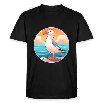 Mouette aquarelle dessin animé Kawaii Clipart Animal - T-shirt Premium bio Homme - noir - Devant - Nico (187cm)