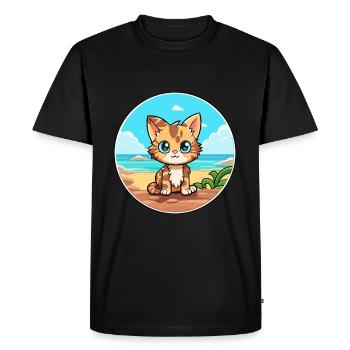Kitten Watercolor Cartoon Kawaii Clipart Animal - Men's Premium Organic T-Shirt - black - Front - Nico (187cm)