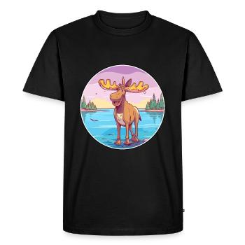Moose Watercolor Cartoon Kawaii Clipart Animal - Men's Premium Organic T-Shirt - black - Front - Nico (187cm)