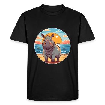 Rhinocéros aquarelle dessin animé Kawaii Clipart Animal - T-shirt Premium bio Homme - noir - Devant - Nico (187cm)