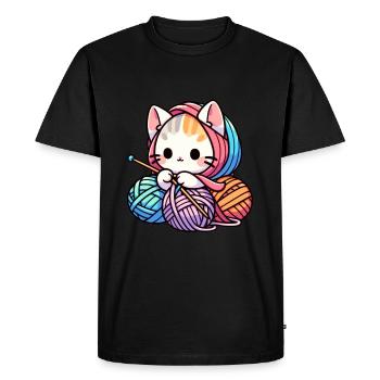 Chat tricot ronronnement tricots cache-couche Design - T-shirt Premium bio Homme - noir - Devant - Nico (187cm)