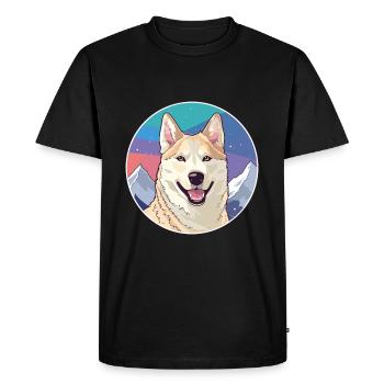 Jindo Dog Breed Cartoon Kawaii Watercolor - Men's Premium Organic T-Shirt - black - Front - Nico (187cm)