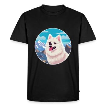 Japanese Spitz Dog Breed Cartoon Kawaii Watercolor - Men's Premium Organic T-Shirt - black - Front - Nico (187cm)