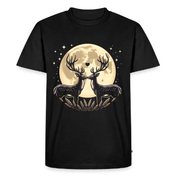 Cerf Romantique Illustration Pleine Lune Couple - T-shirt Premium bio Homme - noir - Devant - Nico (187cm)