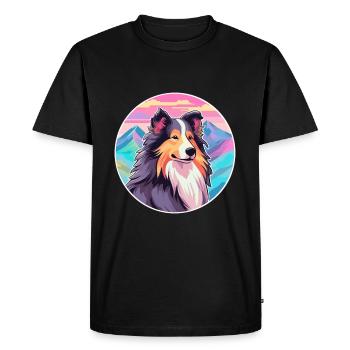 Sheltie Dog Breed Cartoon Kawaii Watercolor - Men's Premium Organic T-Shirt - black - Front - Nico (187cm)