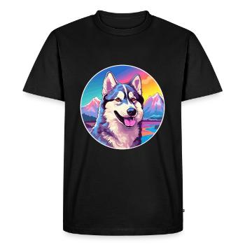 Alaskan Husky Dog Breed Cartoon Kawaii Watercolor - Men's Premium Organic T-Shirt - black - Front - Nico (187cm)