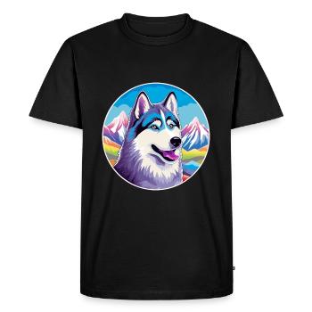 Husky chien race dessin animé Kawaii aquarelle - T-shirt Premium bio Homme - noir - Devant - Nico (187cm)
