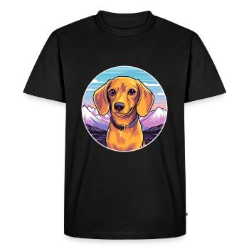 Teckel chien race dessin animé Kawaii aquarelle - T-shirt Premium bio Homme - noir - Devant - Nico (187cm)
