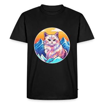 German Rex Cat Colorful Cartoon Watercolor Illustr - Men's Premium Organic T-Shirt - black - Front - Nico (187cm)