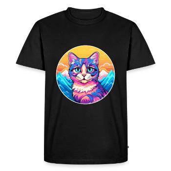 Manx Cat Coloré Cartoon Aquarelle Illustration - T-shirt Premium bio Homme - noir - Devant - Nico (187cm)