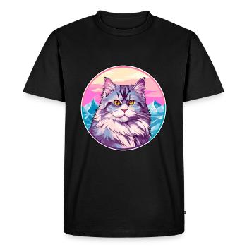 Chat sibérien coloré dessin animé aquarelle Illustrat - T-shirt Premium bio Homme - noir - Devant - Nico (187cm)