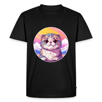 Scottish Fold chat coloré dessin animé aquarelle Illu - T-shirt Premium bio Homme - noir - Devant - Nico (187cm)