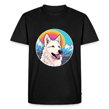 White Shepherd Dog Breed Cartoon Kawaii Watercolor - Men's Premium Organic T-Shirt - black - Front - Nico (187cm)