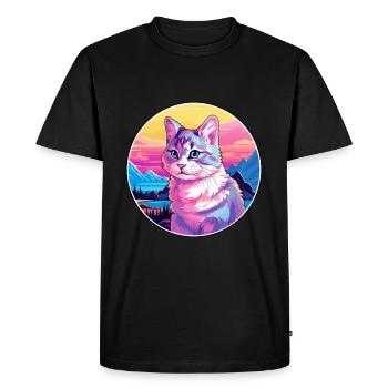 Chat polydactyle américain coloré dessin animé Watercolo - T-shirt Premium bio Homme - noir - Devant - Nico (187cm)