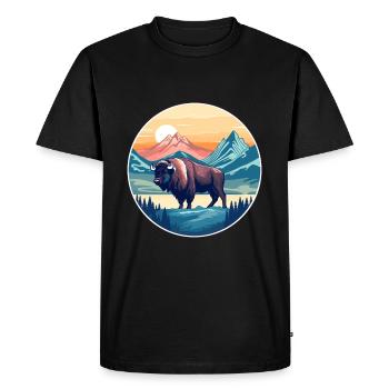 Bison Aquarelle Dessin Animé Kawaii Animal Animal Colorfu - T-shirt Premium bio Homme - noir - Devant - Nico (187cm)