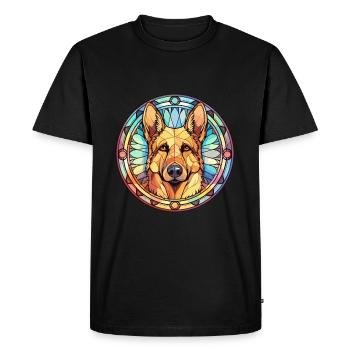 German Shepherd Dog Breed Stained Glass Colorful W - Men's Premium Organic T-Shirt - black - Front - Nico (187cm)