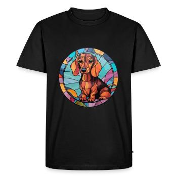 Teckel miniature chien race vitrail Colorf - T-shirt Premium bio Homme - noir - Devant - Nico (187cm)