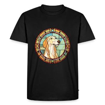 Lévrier russe chien race vitrail coloré - T-shirt Premium bio Homme - noir - Devant - Nico (187cm)