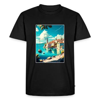 Cres Croatie Vintage voyage affiche WPA Souvenir - T-shirt Premium bio Homme - noir - Devant - Nico (187cm)