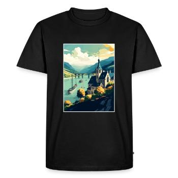 Vallée du Rhin Allemagne Affiche de voyage Vintage - T-shirt Premium bio Homme - noir - Devant - Nico (187cm)