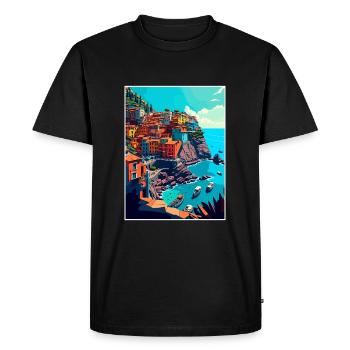 Cinque Terre Italie Décoration Patmos Affiche De Voyage - T-shirt Premium bio Homme - noir - Devant - Nico (187cm)