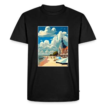 Rostock Allemagne Vintage voyage affiche WPA Souvenir - T-shirt Premium bio Homme - noir - Devant - Nico (187cm)