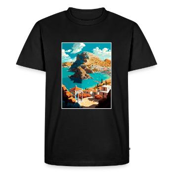 Lindos Greece Decoration Vintage Travel Poster WPA - Men's Premium Organic T-Shirt - black - Front - Nico (187cm)