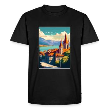 Lausanne Suisse Vintage voyage affiche WPA Art - T-shirt Premium bio Homme - noir - Devant - Nico (187cm)