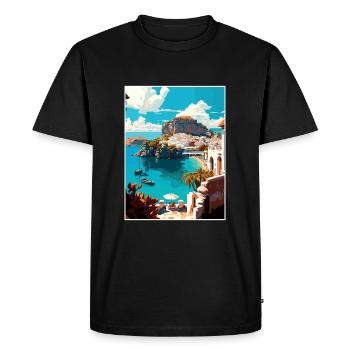 Lindos Greece Decoration Vintage Travel Poster WPA - Men's Premium Organic T-Shirt - black - Front - Nico (187cm)