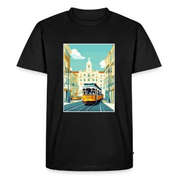 Lisbonne Portugal Tram Vintage voyage affiche WPA Art - T-shirt Premium bio Homme - noir - Devant - Nico (187cm)