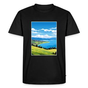 Lake Neuchatel Deco Vintage Travel Poster Souvenir - Men's Premium Organic T-Shirt - black - Front - Nico (187cm)