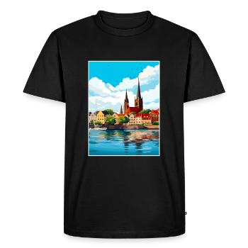 Rostock Allemagne Vintage voyage affiche WPA Souvenir - T-shirt Premium bio Homme - noir - Devant - Nico (187cm)