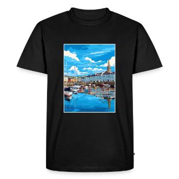 Padstow Harbour Padstowwall Cornouailles affiche de voyage - T-shirt Premium bio Homme - noir - Devant - Nico (187cm)