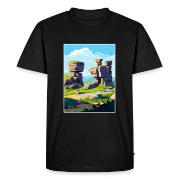 Brimham Rocks Head England Vintage Travel Poster - Men's Premium Organic T-Shirt - black - Front - Nico (187cm)