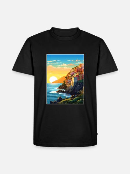 Cinque Terre Italie Décoration Patmos Affiche De Voyage - T-shirt Premium bio Homme - noir